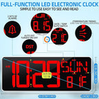 KMMKGG 13.7”Digital Timer Large LED Screen displays（5'' Number）,The Date time, Remote Control, Turn on/Off 10 Seconds Countdown Voice Notification, for Chefs,Students, Children, Seniors