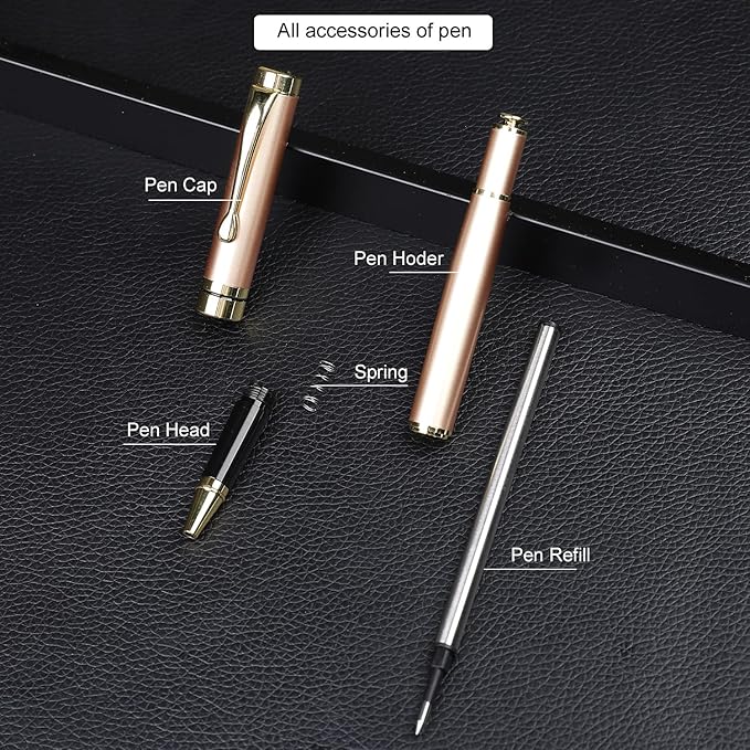 YIVONKA Luxury Ballpoint Pens Best Ball Pen Gift Set for Men & Women Professional Executive Office Nice BallPens Classy Gift Box Ballpoint Black Refill Line width 0.5mm (Rose Gold)