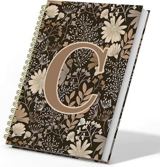 Initial C Personalized Journal Notebook, Boho Floral Journaling Notebooks for Women Girls, Costom Monogrammed Gifts for Women Mom Girls Friends, Letter Spiral Notebook, 5.5x8.3