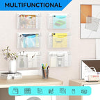 GDINDINFAN 3 Single Pocket Wall File Holder, Mesh Hanging File Folder Paper Organizer, Vertical Wall Mounted Mail Basket, Storage Organization Magazine Rack for Office, Home and School, White