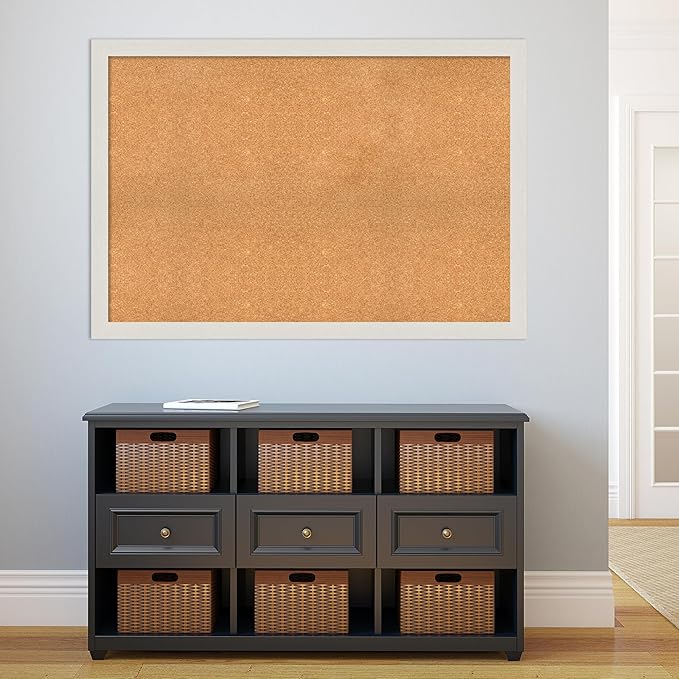 Amanti Art Natural Cork Board for Wall, 35x51 Vision Board with White Frame, Oversize Corkboard Office Decor for Home Organization, Country Rustic Corkboard Pinboard to Display Items for Home