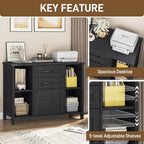 Vabches File Cabinet with 3 Drawers, Farmhouse Lateral File Cabinet Fits Files Letter/A4 Size, Wooden Filing Cabinet with Adjustable Shelves Printer Stand for Home Office, Black