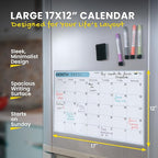 Monthly Magnetic Calendar for Refrigerator - 17x12” Stain-Resistant Dry Erase Fridge Calendar Whiteboard with Large Writing Space for Schedules, Chores & Meals - With 4 Markers & Eraser - Sunday Start