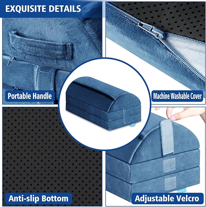 KAYFIA Foot Rest for Under Desk at Work XXL(20in) with 3 Adjustable Heights，Foot Stool with Supportive Gel Foam, Warmer Feet Pocket Footrest for Office Gaming Chair, for Leg Support -Blue