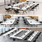 Goakwwuz Conference Room Table, Folding Conference Tables,Thicken Grey Tabletop,Flip Top Wooden Seminar Meeting Room Table for Conference Room Offices (6, Black Drawer, 55.1”)