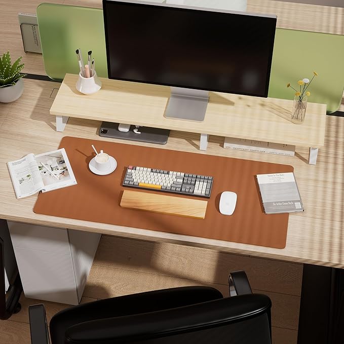 Aothia Double-Sided Desk Pad, 37.8"x17" Leather Desk Mat, Eco Cork Desk Pad Protector,Large Mouse Pad,Waterproof Desk Blotter for Office/Home(Brown)
