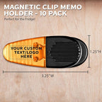 10 Magnetic Memo Holders Set - Customizable Text, Logo - Large Clip, Plastic - Orange