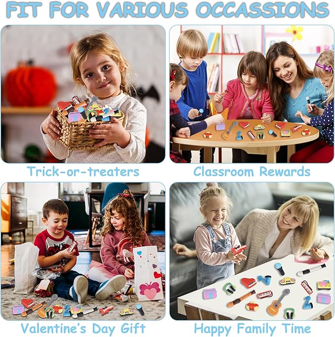 24 Pcs Erasers for Kids, Mini Pencil Eraser Bulk Classroom Prizes, Fun Puzzle Erasers for Preschool Elementary Student, Back to School Supplies (Musical Instrument)