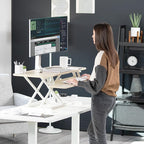 VIVO 42 inch Desk Converter, K Series, Height Adjustable Sit to Stand Riser, Dual Monitor and Laptop Workstation with Wide Keyboard Tray, Light Wood Top, White Frame, DESK-V042KF