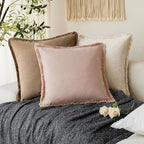 Foindtower Set of 2 Decorative Linen Fringe Throw Pillow Covers Boho Farmhouse Cushion Cover with Tassels Soft Accent Pillowcase for Couch Chair Sofa Bed Living Room Home Decor,20×20 Inch,Light Pink
