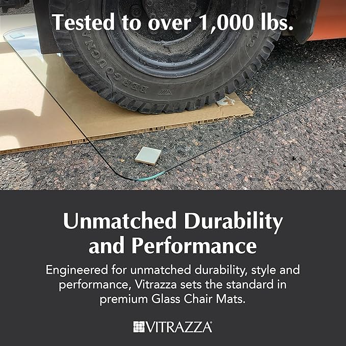 Vitrazza Glass Chair Mat 42” x 42” Superior ¼" thick, Chiaro Standard Clear, Certified Tempered Safety Glass, Delivers a Smooth Glide, Protects Carpet or Wood, Beautiful in Home or Office.