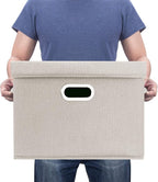 TYEERS Large Storage Bins with Lids, Collapsible, Washable, Fabric Storage Boxes for Organizing, 17.3x11.8x11.4 inches, 3 Pack, Beige