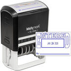 MaxMark Large Self-Inking Rubber Date Office Stamp with Entered Phrase & Date - Blue Ink, 12-Year Band - Style 5