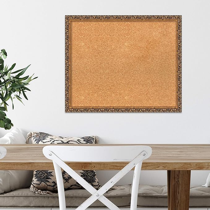 Amanti Art Natural Cork Board for Wall, 20x24 Vision Board with Bronze Frame, Medium Corkboard Office Decor for Home Organization, Traditional Corkboard Pinboard to Display Items for Home