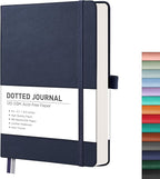 RETTACY Bullet Dotted Journal Notebook, 256 Pages, A5 Medium Size (5.7'' × 8.3''), Leather Hardcover, 120 GSM Thick Paper, for Bullet Journaling, Planning, Tracking (Navy Blue)