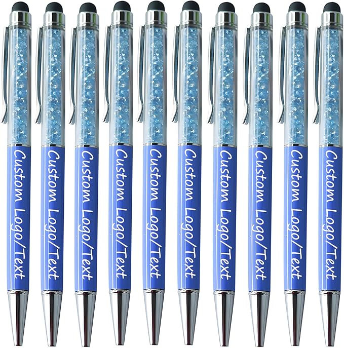 Yucold Customized Pens with Name/Logo - Touch Screen Stylus Ballpoint Pen, Perfect for Weddings, Business & Personalized Gifts (Lake blue,200)