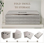 Graciadeco Large 17 36 Quart Collapsible Stackable Storage Bins with Lids, 1 Pack Beige Foldable Fabric Closet Storage Boxes with Lids, 4 Handles Toy Heavyduty Dark Gray Linen Storage Cube Box