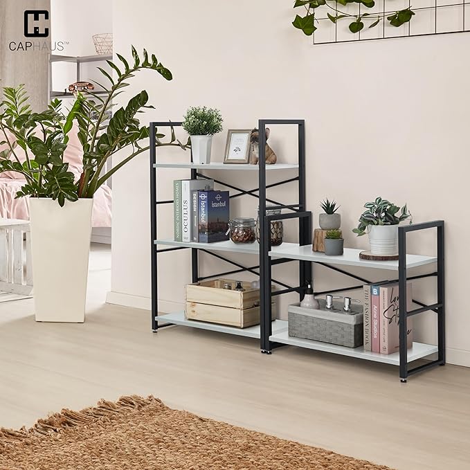 CAPHAUS 3 Tier Small Bookshelf, 24 Inch Width Free Standing Shelf, Bookcase Shelf Storage Organizer, Industrial Book Shelves for Home Office, Living Room, White Shelves & Metal Frame