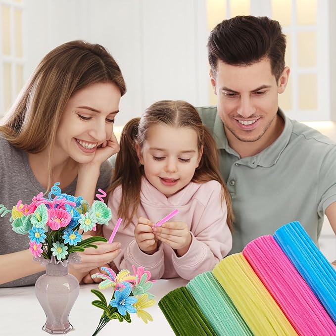 5 Mixed Macaron Colors Chenille Stems Bulk，400 Pcs Pipe Cleaners Craft with Floral Wires, Gardening Tape,Greeting Card,Bouquet Paper,Hot Glue Stick,Stamen & Ribbon，Ideals for DIY School Projects