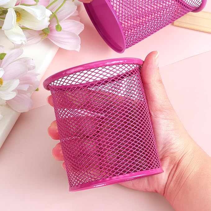 Tamaki Pen Holder Cup for Desk, Wire Mesh Pencil Cup Holder for Desk Office Pen Organizer (Pink)