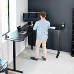 VIVO Electric Corner 84 x 63 inch L-Shaped Standing Desk, Memory Height Adjustment, Black Top Black Frame, DESK-E3CTBB-84