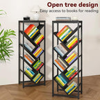 IBUYKE 9 Tier Tree Bookshelf, Floor Standing Wood Bookshelf for Narrow Space, Storage Organizer Bookcase for Books/CDs/Movies, Small Corner Bookcase for Bedroom Living Room,Black,TBC002B