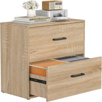 FATIGOS 2 Drawer Lateral File Cabinets, Wooden File Cabinets for Home Office, Large Office Filing Cabinet with Drawer, Printer Stand for Hanging Files/Letter/Legal Size, Oak