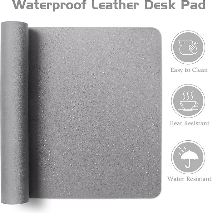 Aothia Leather Desk Pad Protector, Office Desk Mat, Large Mouse Pad, Laptop Desk Pad, Non-Slip PU Leather Desk Blotter, Waterproof Desk Writing Pad for Office and Home (Light Grey, 55" x 17")