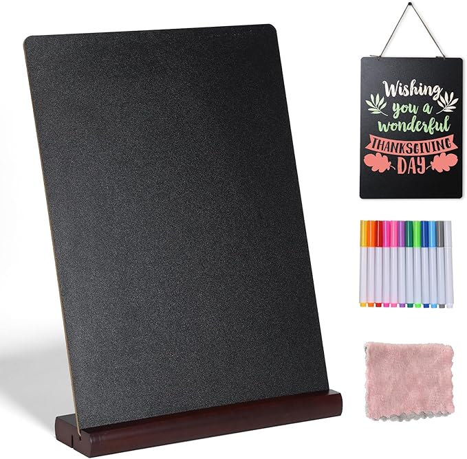 11.7x16.5 Inch Tabletop Chalkboard with Wood Base, Menu Chalkboard Stand, Message Board, Bar and Special Event Decorations, Hanging Double-Sided Chalkboards Sign for DIY Home Decoration-Walnut