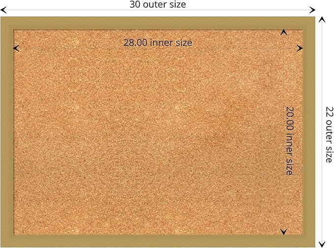 Amanti Art Natural Cork Board for Wall, 22x30 Vision Board with Gold Frame, Medium Corkboard Office Decor for Home Organization, Casual Corkboard Pinboard to display items for home organization