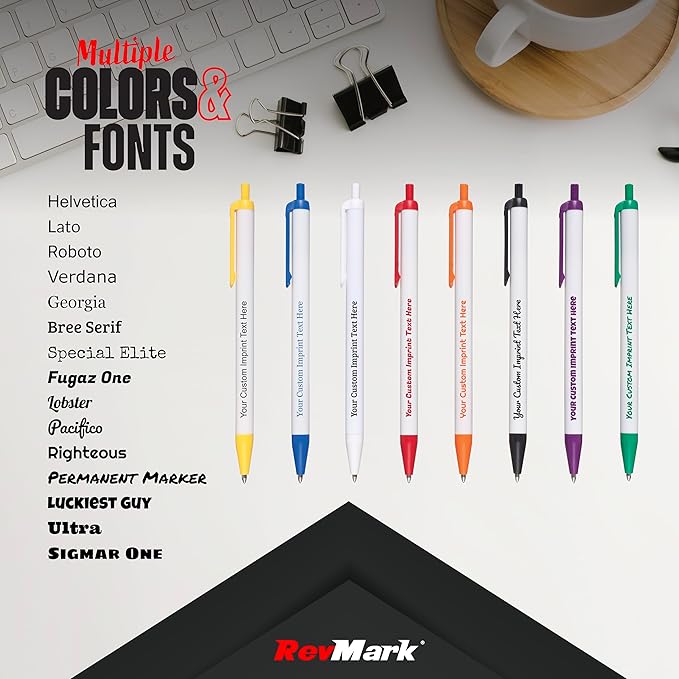 RevMark Personalized Ballpoint Pen, Custom Printed Name, Business or Event Information, Timeless Advertising, USA Made Pens, Promotional Marketing, Smooth Black Ink, Bulk Pack (Yellow,50 Ct)