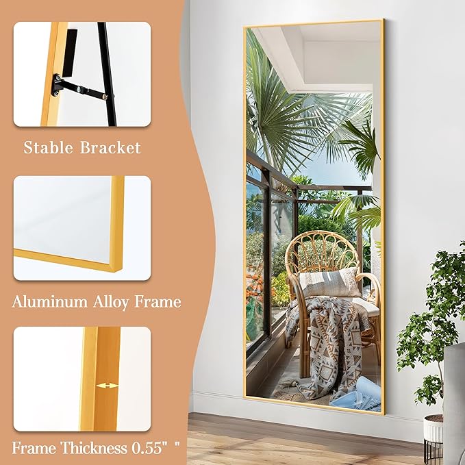64"x21" Full Length Mirror Rectangle Body Dressing Floor Standing Mirrors for Bedroom & Cloakroom, Gold