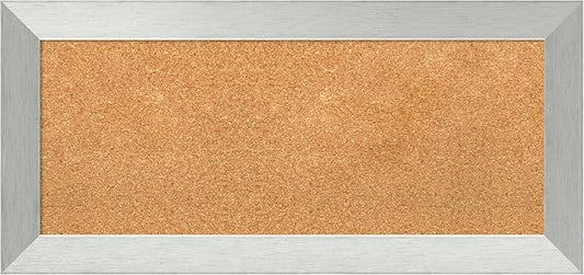 Amanti Art Natural Cork Board for Wall, 16x34 Vision Board with Silver Wood Frame, Medium Corkboard Office Decor for Home Organization, Modern Corkboard Pinboard to Display Items for Home