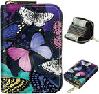BWEGRHE Cute Credit Card Holder with Zipper, Color Butterfly RFID-Blocking Card Case Small Wallet for Women Men, Multi-slot Card Organizer Case Travel Accordion Wallet