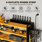 NattyDot Power Tool Organizer Wall Mount with Charging Station, 8 Drill Holder, 4 Layer Storage Rack for Garage Organization, Tool Holder with 8 Outlet Power Strip (Yellow)