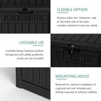 Yardgrace 55 Gallon Outdoor Storage Box, Waterproof Resin Deck Box for Patio, Pool, and Garden, Lockable Bin for Cushions, Tools, and Accessories, UV-Resistant, Black