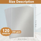 Silunkia 120 Sheets Shimmer Silver Cardstock 8.5 x 11 Craft Paper, 250gsm/92lb Heavyweight Certificate Paper Card Stock for DIY Card Making, Wedding Invitations, Thank You Cards, Business Cards