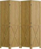 Cozy Castle Wood Room Divider, 4 Panels Folding Privacy Screen, 66.9'' Wall Divider, Barnwood Room Separator, Freestanding Partition, Temporary Wall for for Home Office Restaurant Decorative, Natural
