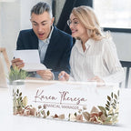 Custom Office Name Plate, Personalized Gifts for Women & Men, Appreciation Gifts for Employees, Office Desk Accessory (Tea Colored Flower)