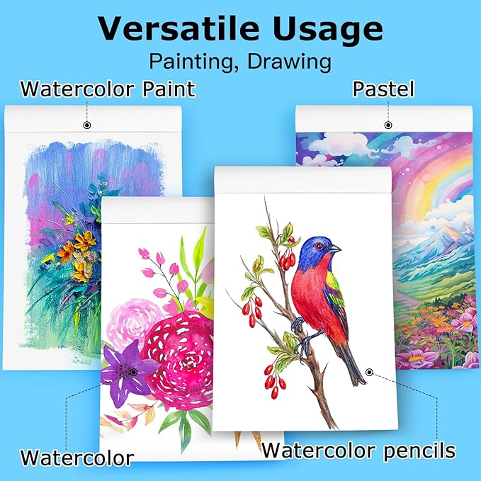 Hapikalor 4-Pack 9"x12"Watercolor Paper Pad, Bulk School Supplies for Kids, Teacher Classroom Must Have, Art Watercolor Paper, Arts & Crafts, Watercolor Pad for Finger Paint, Watercolor Pens, Teal
