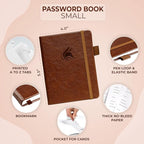 Clever Fox Password Book with alphabetical tabs. Internet Address Organizer Logbook. Small Pocket Password Keeper for Website Logins (Brown)