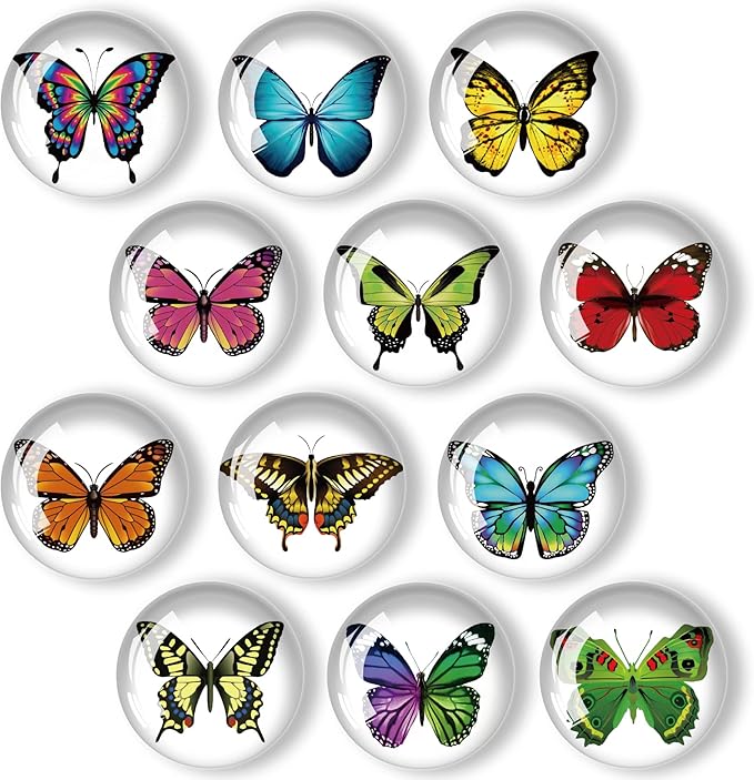 12Pcs Glass Strong Refrigerator Magnet Fridge Sticker,Butterfly Crystal Fridge Magnets Decoration for Crafts,Strong Fridge Magnets for Kitchen, School,Office Whiteboard, Cabinet and Dishwasher