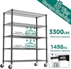 M MZG 5 Tiers Shelf 3300 lbs Steel Storage Shelving Utility Shelving Unit Steel Organizer Wire Rack for Home,Kitchen,Office,Garage Black 23.6" D x 53.1" W x 73.6" H