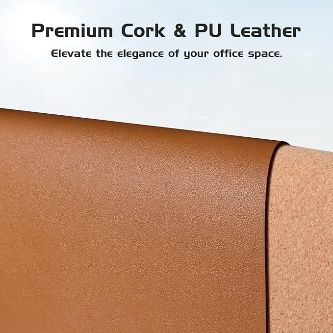 Aothia Double-Sided Desk Pad, 37.8"x17" Leather Desk Mat, Eco Cork Desk Pad Protector,Large Mouse Pad,Waterproof Desk Blotter for Office/Home(Brown)