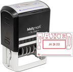 MaxMark Large Self-Inking Rubber Date Office Stamp with Faxed Phrase & Date - Red Ink, 12-Year Band - Style 5