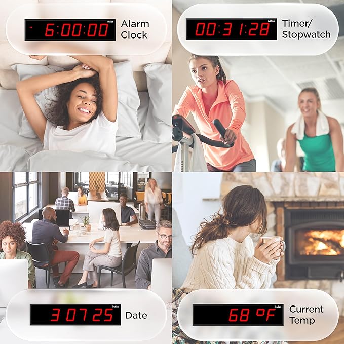 Ivation Huge Oversized 72" Large Digital LED Clock | Big Digital Clock w/Multi-Function Display – Stopwatch, Timer, Alarms, Temp & Date | 6 Brightness Levels, Time Memory & Remote (Red)