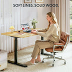 FLEXISPOT Bamboo Electric Standing Desk with Elegant Oval Legs & Curved Desktop, 60"x30" Height Adjustable Desk for Home Office & Living Spaces, Black Frame