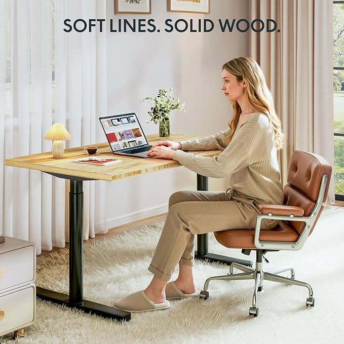 FLEXISPOT Bamboo Electric Standing Desk with Elegant Oval Legs, 48"x24" Height Adjustable Desk for Home Office & Living Spaces, Black Frame