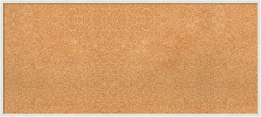 Amanti Art Natural Cork Board for Wall, 17x37 Vision Board with White Frame, Medium Corkboard Office Decor for Home Organization, Modern Corkboard Pinboard to Display Items for Home Organization in