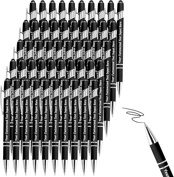 Up to 300 Pcs Personalized Ballpoint Pen Custom Pens Free Engraved Bulk with Name Logo Soft Black Ink Stylus with Touch Metal Office Gift for Anniversaries Graduations Birthdays